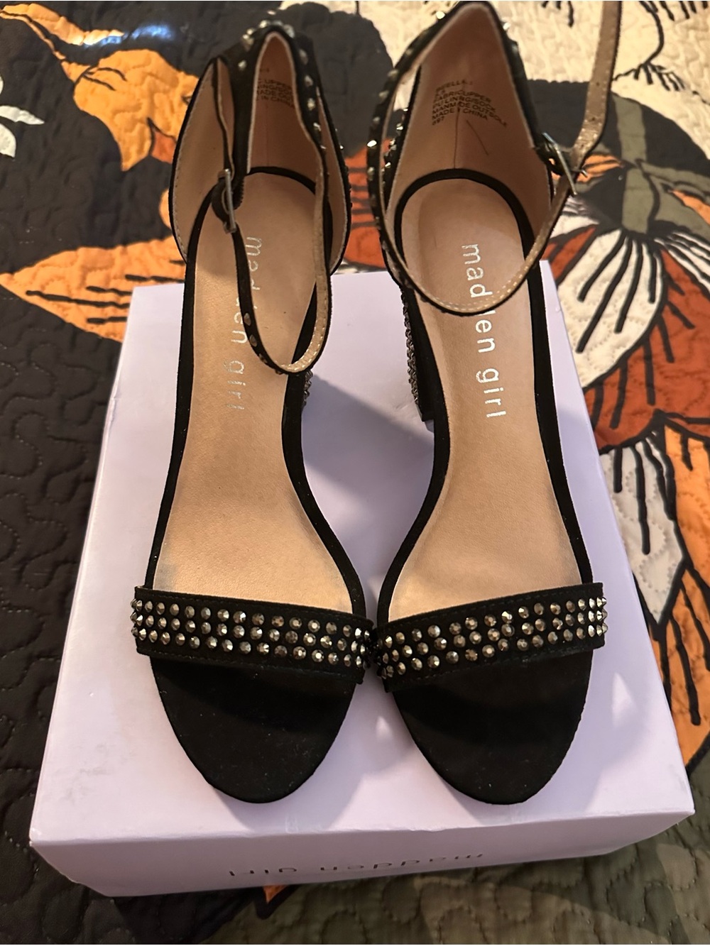 Madden Girl Black Studded Ankle-Strap Heels